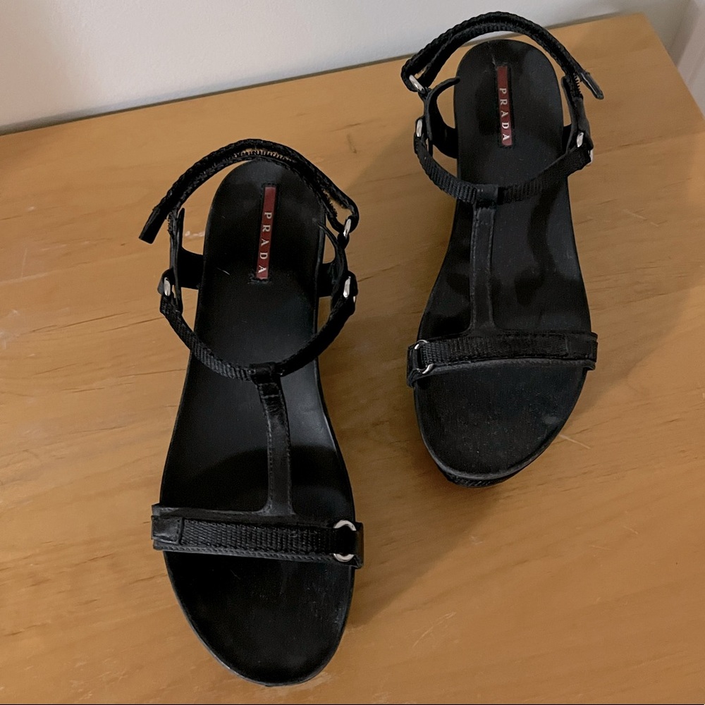 Prada wedge sandals. Beautiful Black Prada sandals in Size 8.